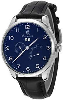 Men Power Reserve Waterproof Date Cool Black Dial Genuine Leather Strap Automatic Mechanical Watch