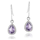 Sterling Silver 2.5ct Amethyst & Diamond Accent Teardrop Dangle Earrings