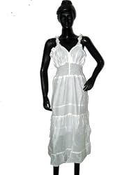 Cotton Sundresses-Newage Indian Cotton White Sundress Boho Strap Dress S-xl