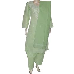 Latest Salwar Kameez Green Cotton Chikan Embroidery Womens Dress Pink Size M 36 inches (slkch008)