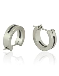 Stainless Steel and Black Enamel Creole Pair of Earrings ,