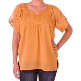 Sakkas Embroidered 100% Cotton Semi-Sheer Short Sleeve Gauzy Top / Blouse