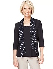 Classic Collection 3/4 Sleeve Top with Spotted Scarf