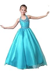 Girls Halter  Crystal  Ball Gown Pageant Dress 