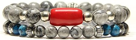 AB's - Women's Bracelet_Men's Bracelet_2in1 Blue and Red Beaded Bracelet_Strech Boho Bracelet for Men/Women