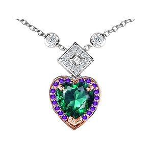 Buy 4.15 cttw 925 Sterling Silver Two Toned Created Heart Shaped Emerald and Amethyst Necklace by Finejewelers