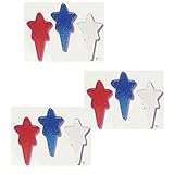 Stars Cake Decortions Cupcakes - 9 Glittery Red-White-Blue Re-usable Cake Pics & Favors
