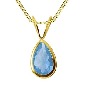 10k Yellow Gold Pear-Shaped Blue Topaz Bezel-Set Pendant, 18 by