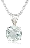 Sterling Silver 8mm Round Green Amethyst Pendant with Light Rope Chain Necklace, 18