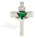 14K White Gold Heart Created Emerald and Diamond Celtic Claddagh Pendant