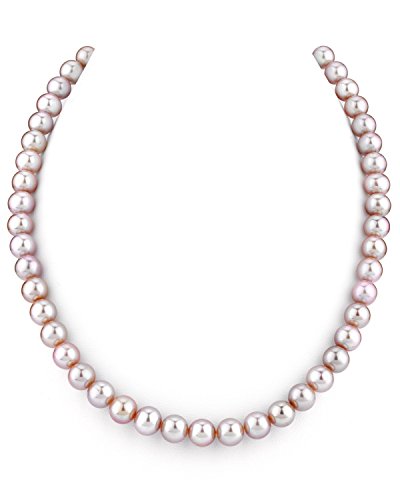 14K Gold 7-8mm Pink Freshwater Cultured Pearl Necklace - AAAA Quality, 18 Inch Princess Length