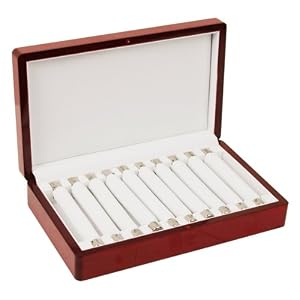 Rosewood Glossy Finish Jewelry Ring Display Storage Case With Ring Bars