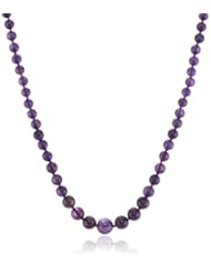 Dark Amethyst Round Beads Hand Knotted Sterling Silver Clasp Graduated Necklace, 18"