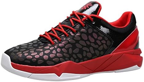 BAGE Men's Reflective Snake Print Change Color with Night Luminous Slip-Resistant Basketball Shoes-Black &amp; Red-41