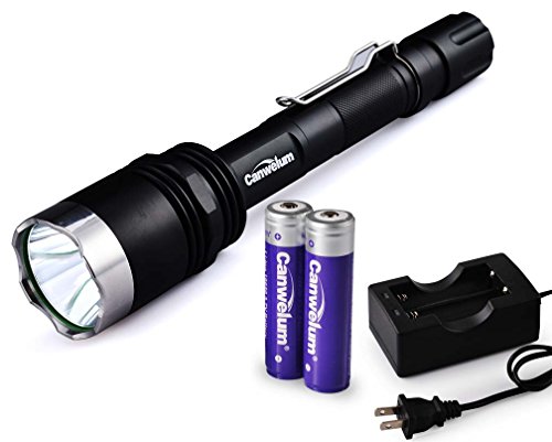 Canwelum Super-bright CREE T6 LED Strobe Tactical Flashlight, 1,200lm LED Flash Light with Clip, LED Torch Light with Stainless Steel Attack Head (A Complete Set with Battery and Charger: Bigger Battery Power Capacity & with Protective Board)
