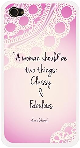 Chanel iPhone Case with Quote - White Snap on iPhone Cover for 4 and 4s - "A woman should be two things: classy and fabulous" - Quote and Lace iPhone Cover