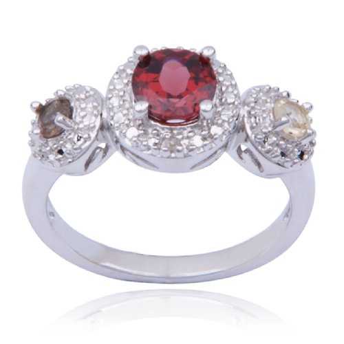 Sterling Silver Multi-Gemstone Oval Ring, Size 8