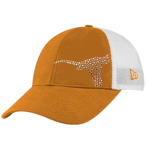New Era Texas Longhorns Ladies Burnt Orange-White Jersey Shimmer Rhinestone Mesh Back Adjustable Hat