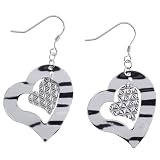 EXP Sterling Silver Double Heart Dangle Earrings