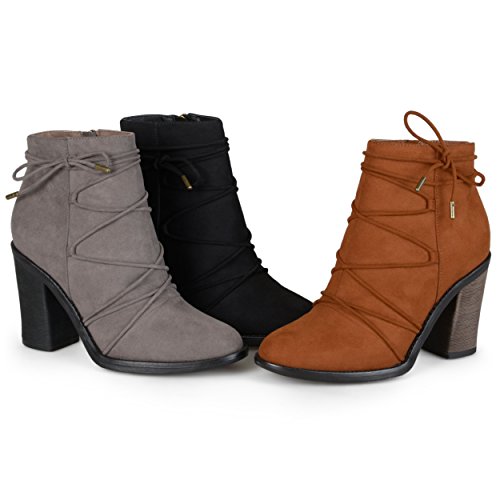 Brinley Co. Womens High Heeled Round Toe Chunky Heel Booties