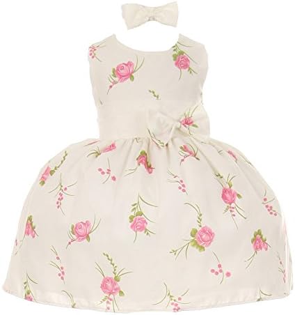Baby Girls Pink Floral Print Headband Easter Special Occasion Dress 3M
