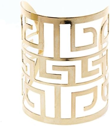 Women Hollow Carved Gold Tone Open End Wide Cuff Bangle Bracelet (#4)