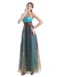 A-line Strapless Organza/Satin Two-Toned Prom Dress  With a Sash 