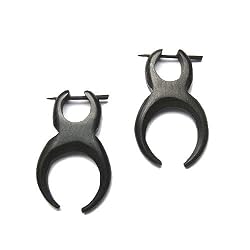 Wooden Half Moon Tribal Earrings with Traditional Stick Closure