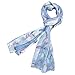 Pastel Blue Easter Silk Feel Scarf with Eggs, Bunnies and Flowers