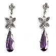 Drop Earrings with Marcasite, Amethyst CZ and Sterling Silver - Size: 45 mm