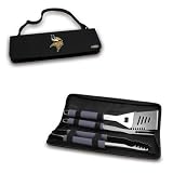 Metro BBQ Tote - Minnesota Vikings - The Metro BBQ Tote stands out among other portable barbecue tool set. It's a 3-piece BBQ tool set with gray silicone handles in an attractive black polyester zip-up case with an adjustable black shoulder strap. It in