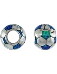 Sterling Silver Blue Synthetic Opal Inlay Soccer Ball Bead Charm 7mm Hole, 1/2 inch