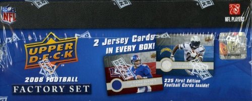 2008 Upper Deck First Edition NFL Football Factory Sealed Factory Set (225 Cards) Including Matt Ryan, Joe Flacco, Chris Johnson Rookies and w/ 2 Game Used Jersey Cards