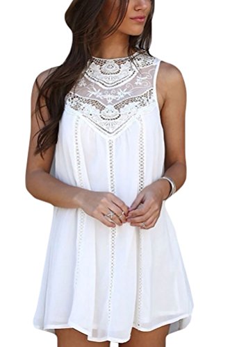Halife Women's Sleeveless Crochet Lace Short Chiffon Dress