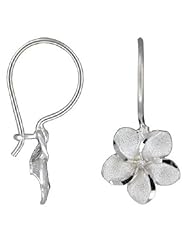 14K White Gold Wire Level Plumeria Flower Hawaiian Earrings
