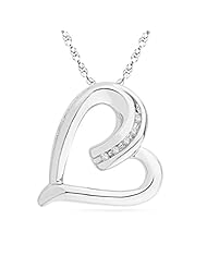 Sterling Silver Round Diamond Heart Pendant (1/20 Cttw)