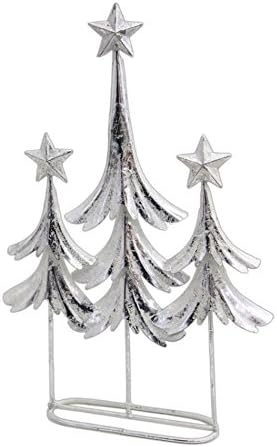 Impressive Enterprises 13.5" x 6" Silver-Tone &amp; Glitter Metal Triple Christmas Trees Figurine