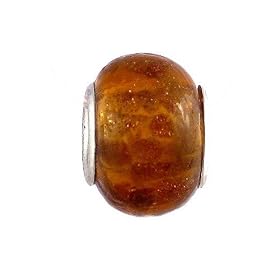 Pandora Style Charm Bead (Z261) Murano Style Glass (14mm x 10mm) (fits Troll too) ~ Topaz Metallic