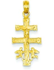 14K Yellow Gold Caravaca Cross Pendant Charm Jewelry