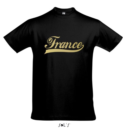 T-Shirt Frankreich Oldschool France LÄNDERSHIRT EM / WM FAN Trikot S-XXL , Deep black – gold , L