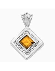 14K White Gold Princess Cut Citrine and Diamond Pendant -- LIFETIME WARRANTY