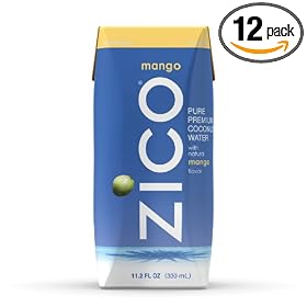 ZICO Pure Premium Coconut Water, Mango, 11.2 -Ounce Tetra Paks (Pack of 12)
