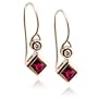 14k Yellow Gold Created Ruby Princess Cut and Diamond Earrings