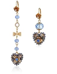Betsey Johnson "Hanging Hearts Boost" Crystal Cluster Heart Mismatch Drop Earrings
