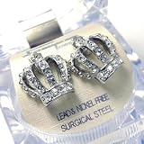 Gorgeous Gift Boxed Crystal Crown Stud Earrings in ICE CUBE Box Silver Tone