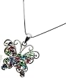 Multicolor Crystal Filigree Butterfly Necklace on Silver Finished Snake Chain