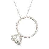 10k White Gold Diamond Engagement Ring Pendant (1/10 cttw, J Color, I3 Clarity)