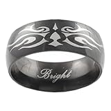 Stainless Steel High Polish Tribal Design Black Band