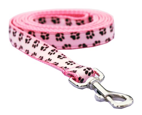 Medium Pink/Brown Puppy Paws Dog Leash: 3/4" wide, 6ft length.