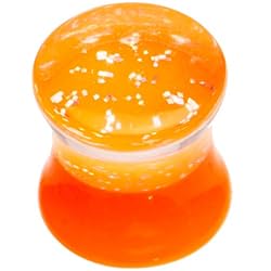 0 Gauge Orange Neon Glitter Saddle Plug